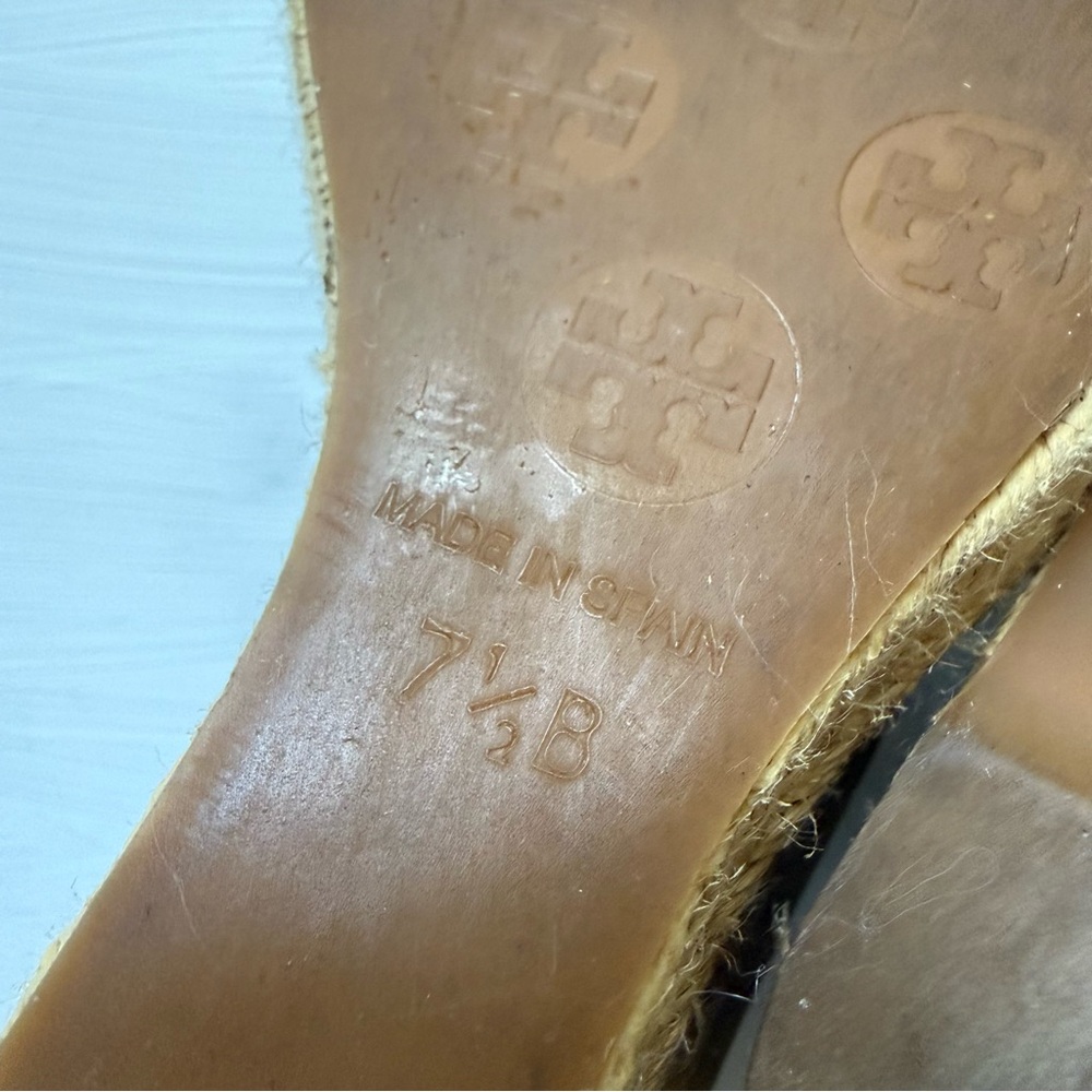 TORY BURCH JACKIE BOW BEIGE CANVAS SZ 7.5 B PRE-OWNED WEDGE HEEL ESPADRILLE - Picture 7 of 9